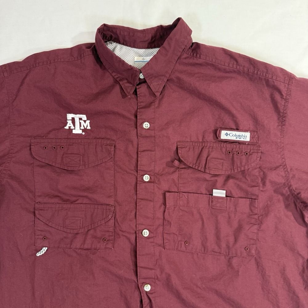 Men's Size Large Columbia Fishing Shirt Texas A&AM Button Up Short Sleeves